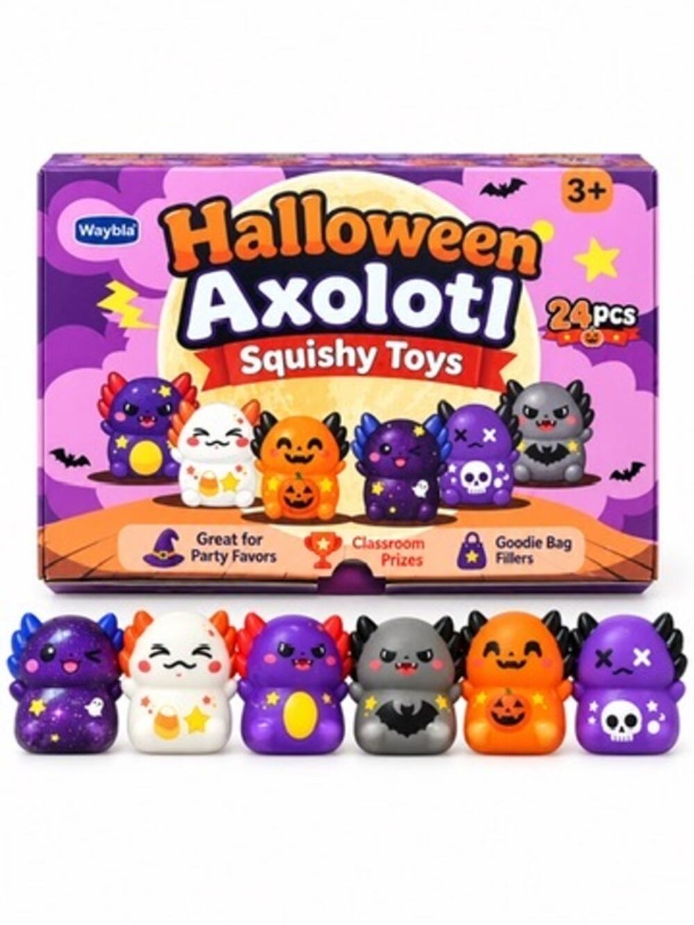 Halloween Axolotl Squishy Toys 6 12 24 Pack Fidget Boo Bag Limited Edition